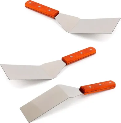 Produktbild von Massiver Pfannenwender Set aus Edelstahl - 3 Pack Fleischwender mit Holzgriff Bratenheber - Pfannenschaufel Bratenwender Grillwender Grillspachtel BBQ Grillspachtel Küchenhelfer Burger Grillwender