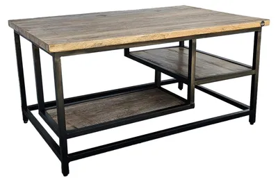 Produktbild von Couchtisch mit Ablage - Mangoholz massiv / Metall - 90 x 60 x 45cm