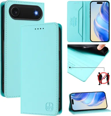 Produktbild von Lederhülle für iPhone Air Hülle Flip Brieftasche Kartenfächern Ständer Schutzhülle Türkis