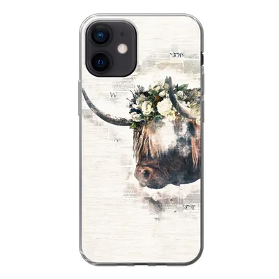 Produktbild von MuchoWow® Handyhülle Schutzhülle Hülle für iPhone 12 Schottischer Highlander - Rauch - Blumen Silikon Softcase Handy Hülle - Schutzhülle