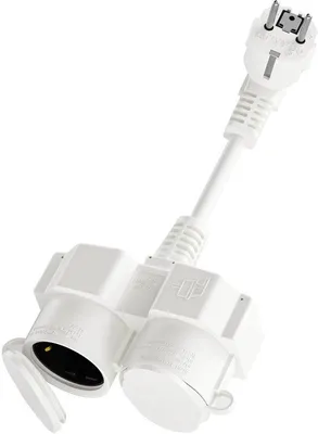Obrázek produktu pro Prodlužovací kabel se dvěma zástrčkami, vodotěsný (IP44), pro použití doma, v kanceláři, uvnitř i venku – bílý