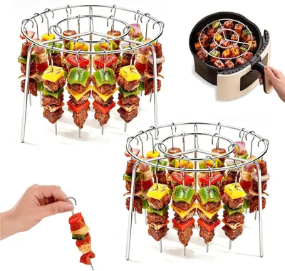Productafbeelding van Grillrooster set, 2-delig, 16 cm rond, roestvrij staal, voor spiezen in de heteluchtfriteuse