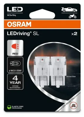 Image de 2 Ampoules LAMPE LED ROUGE LEDriving SL W21/5W Red ECO PACKAGING Osram 7515DRP-2BL
