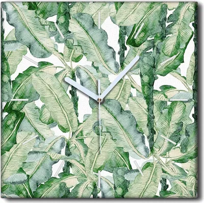 Produktbild von Coloray Uhr auf Leinwand 30x30 cm Wand Uhr Dekoration Wohnzimmer Segeltuch weiße Zeiger -Aquarelle Dschungelbanane