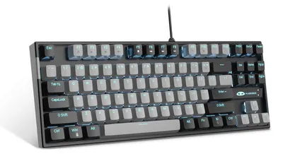 Produktbild von 80% Mechanische Gaming Tastatur mit Blue Switches, 87 Tasten USB Keyboard mit blauer Beleuchtung, kabelgebunden schwarz-grau