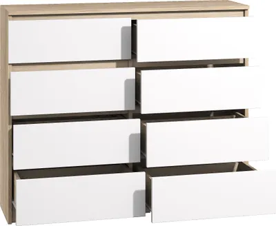 Produktbild von Roe Furniture | Kommode - 8 Schubladen - 120 cm - Weiß und Sonoma - Modernes Design - Grifflose Schubladen - Sideboard