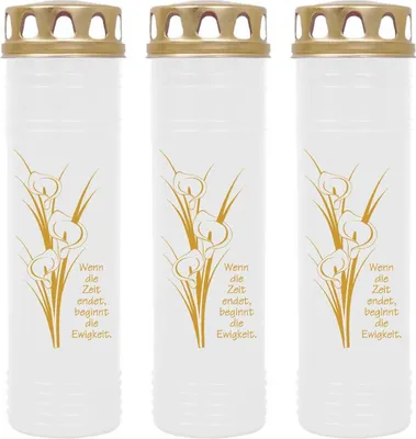 Image de Bougie funéraire - Pack de 3 - Blanc 170h ( couvercle et impression or ) - Calla