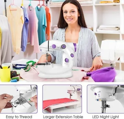 Produktbild von Mini-Nähmaschine elektrisch, tragbar, Multifunktion, 2 Geschwindigkeiten, mit Fußpedal & Netzteil