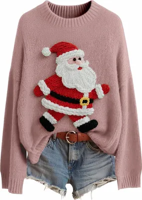 Image de Pullover de Noël ASKSA pour femme,Pull à col rond Sweater Automne Hiver Chaud Pull à col rond Pull de Noël (A-Rosa,XXL)