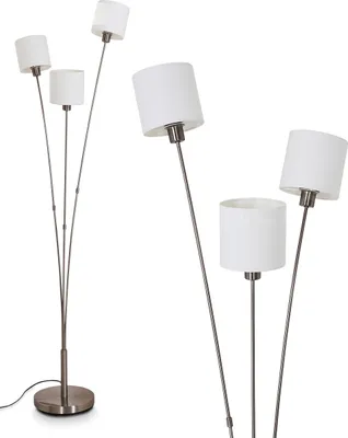 Produktbild von Costa »Costa« runde Bodenlampe aus Metall, Nickel-matt, weiße Stoffschirme