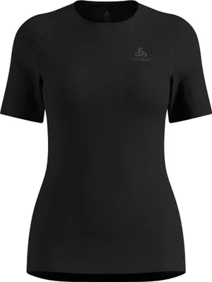 Schwarzes Odlo Active Warm Base Layer T-shirt mit kurzem Arm und Rundhalsausschnitt