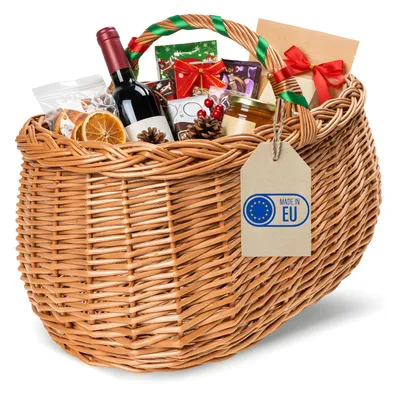 Produktbild von Creative Home Große Picknickkorb Weidenkorb mit Henkel Einkaufskorb | 45 x 32 x 34 cm (+/- 1 cm) | Groß und Leicht | Naturbraun | Handgeflochten | Universell und Langlebig Osterkörbchen Geflochten