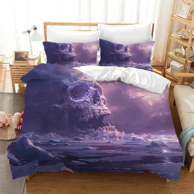 Imagen del producto de Elzusha - Juego de cama con estampado de calavera, 135 x 200 cm, incluye 2 fundas de almohada
