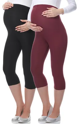 Image de Leggings de grossesse 3/4 en viscose Be Mammy BE-03, lot de 2 (noir/rouge foncé, M)