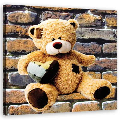 Produktbild von Leinwandbild Teddybär mit Herz für Kinder 60x60 Feeby Beige bild für die wand bereit zum aufhängen