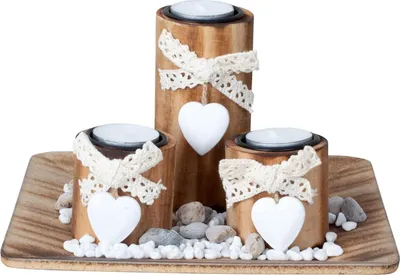 Produktbild von Teelichthalter 3 Stück mit Tablett 21,5 x 21,5 cm Holz Kerzenständer Set