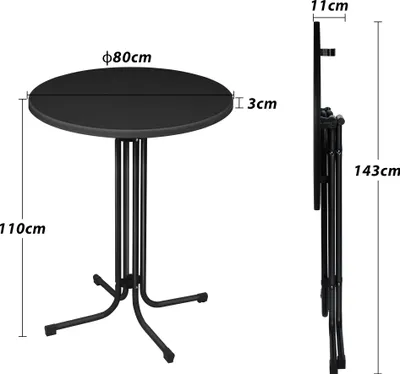 Produktbild von UISEBRT Ø 80 cm Stehtisch klappbar Bistrotisch outdoor Klapptisch Bartische Rund Partytisch Biertisch Stabil mit Verstellbare Fußmatte, te, Schwarz