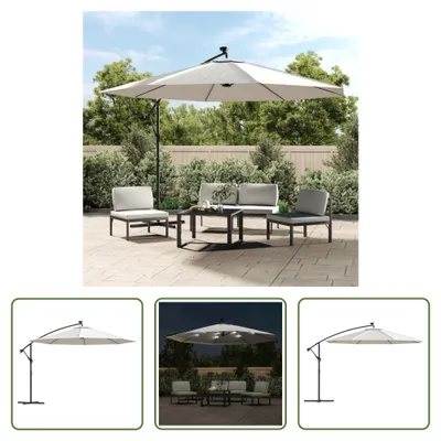 Image de The Living Store Parapluie avec lampes LED et mât métallique 350 cm sable