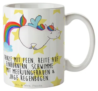 Produktbild von Mr. & Mrs. Panda Tasse Einhorn Fliegendes Pferd - Weiß - Geschenk, mit Spruch, Realität, Unicorn, Kaffeetasse, Kaffeebecher, Glitzer, Becher, Regenbogen, Pott, Spielen