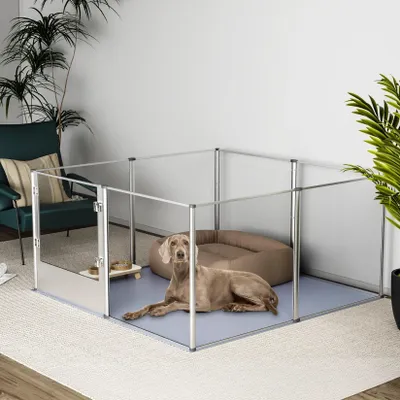 Immagine prodotto di Gabbia per cani in acrilico - Kennel per cani - Box per cani - Gabbia trasparente per cani - Cuccia per cuccioli - Recinto giochi - Dimensioni: 132x132x80,5 cm