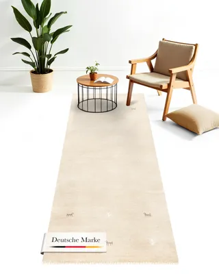 Produktbild von Wollteppich Gabbeh Uni Läufer Beige 80x500 cm | Moderner Teppich für Wohn- und Schlafzimmer