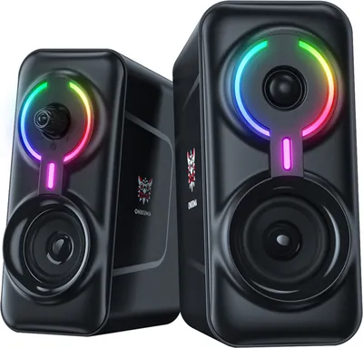 Produktbild von OKWISH 2.0 PC-Lautsprecher  Party-Soundsystem (Bluetooth, 3,5 mm AUX Klinke, 10 W, Boxen mit USB-Stromversorgung, RGB LED Licht Speaker Set)