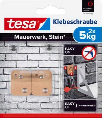 Produktbild von tesa Klebeschraube für Mauerwerk und Stein, Halteleistung 5 kg, 2 Stück