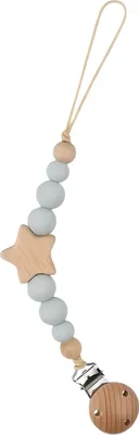 Produktbild von Zayno® Schnullerkette "Sternchen" in Blaugrau | Silikon, Holz, Geschenk zur Geburt, Baby, Schnullerband, Halter, Silikon-Holz, Neugeborenes