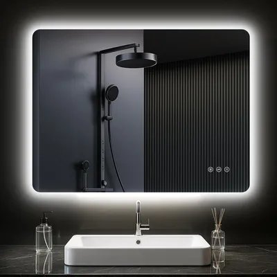 Produktbild von PESENXAN Badspiegel mit Beleuchtung 80x60cm, Led Spiegel Bad mit Antibeschlag, 3 Lichtfarben, Dimmbar, Speicherfunktion, Touch-Schalter, IP44 Wasserdicht, LED Badezimmerspiegel