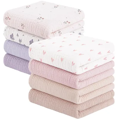 Image de Lot de 8 lingettes pour bébé, 100% coton, 60x60 cm