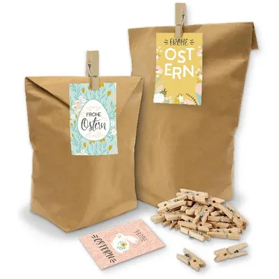 Produktbild von itenga SET Geschenktüten Frohe Ostern Mix pastell 24x Tüten +Klammern+ Kärtchen