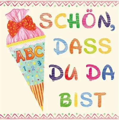 Produktbild von 20 Servietten Schulanfang "Schön" beige / rosa 33x33cm