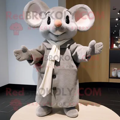 Produktbild von Graue REDBROKOLY Maus Maskottchen kostümfigur bekleidet mit Mantel und Kummerbunden