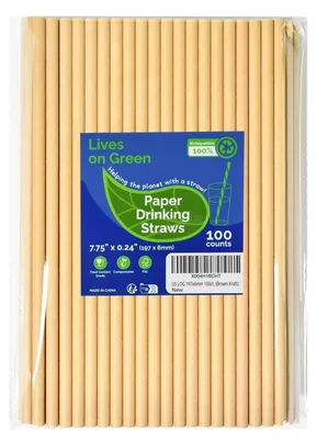 Zdjęcie produktu dla Słomki papierowe, brązowe, 19,7 x 0,6 cm, opakowanie 100 sztuk
