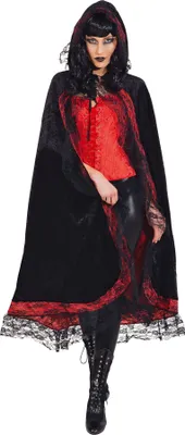 Produktbild von O7635 schwarz-rot Damen Cape mit Spitze Umhang mit Caputze Einheitsgröße