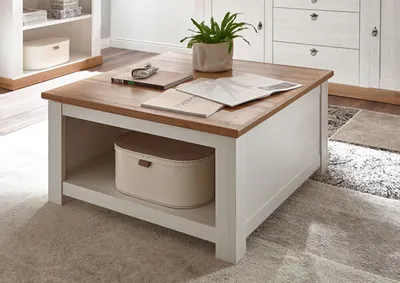 Produktbild von Landhaus Couchtisch 95x95cm pinie weiß / wotan eiche Beistelltisch Wohnzimmer