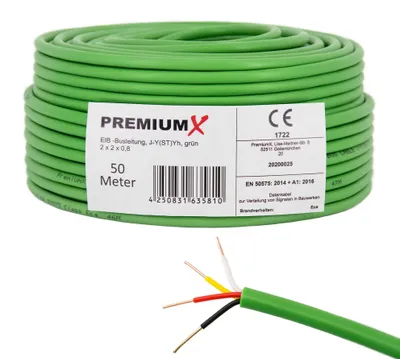 Produktbild von PremiumX 50m EIB KNX BUS-Kabel J-Y(ST)Yh 2x2x0,8 Eca Busleitung Datenkabel grün