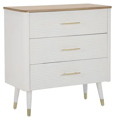 Immagine prodotto di Comò MATERA 78x37x80 cm - Cassettiera in Legno Bianco e Marrone con 3 Cassetti e Piedini Dorati - Stile Boho Chic