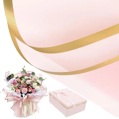 Produktbild von Geschenkpapier Blumenstrauß 20 Blatt Wasserdicht mit Goldrand Rosa 58x58cm