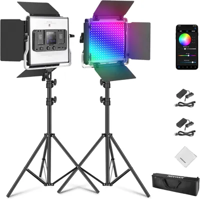 Produktbild von RGB-LED-Videolichtset mit 2 Lampen – Videolampe – Lichtpaneel – Fotolicht – Studiobeleuchtung – 50 Watt pro Lampe