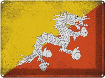 Produktbild von vianmo Blechschild 30x40 cm Bhutan Flagge Fahne Wappen