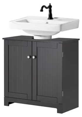 Produktbild von Waschbeckenunterschrank – Badschrank mit Türen und verstellbaren Regalen – Badmöbel aus MDF, Unterschrank für kleine Badezimmer, geeignet für Säulenwaschbecken 60x60x29cm