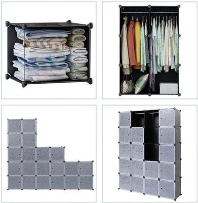 Image de Armoire pliante - Noire - 20 compartiments - Meuble de chambre à coucher avec structure en plastique