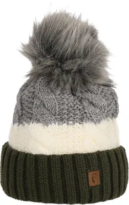 Produktbild von Faera Wintermütze warm gefüttert mit Kunstfell Bommel-Mütze Winter Damen Herren Grün/Grau