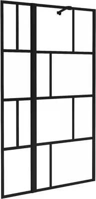 Produktbild von Badewannenabtrennung in Mattschwarz im Industriestil mit Schwenkflügel - 100 × 140 cm - OBELINI