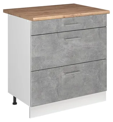 Imagen del producto de Mueble bajo de cocina Vicco R-Line Hormigón/Blanco 80 cm con 3 cajones encimera Roble dorado, Model 72337