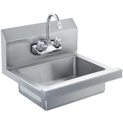 Immagine prodotto di VEVOR Lavamani commerciale con rubinetto, lavabo in acciaio inox, lavamani piccolo, lavamani a parete, lavabo per ristorante, cucina, bar, garage e casa
