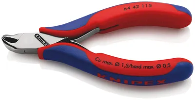 Produktbild von Knipex Elektronik-Schraegschneider Länge 115mm poliert 2-Komponenten-Griff kleine Facette - 64 42 115