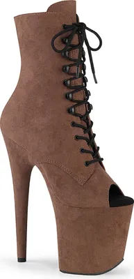 Produktbild von FLAMINGO-1021FS Pleaser High-Heels Peep Toe Plateaustiefeletten karamell Velours