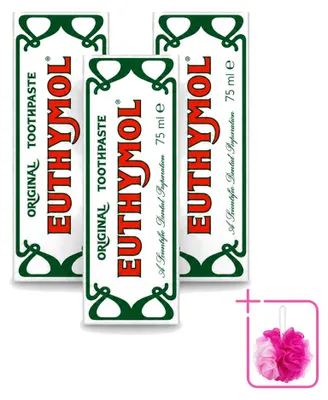 Image de 3 tubes de dentifrice Euthymol Original - sans fluor - 75 ml - lot économique - 3 pièces